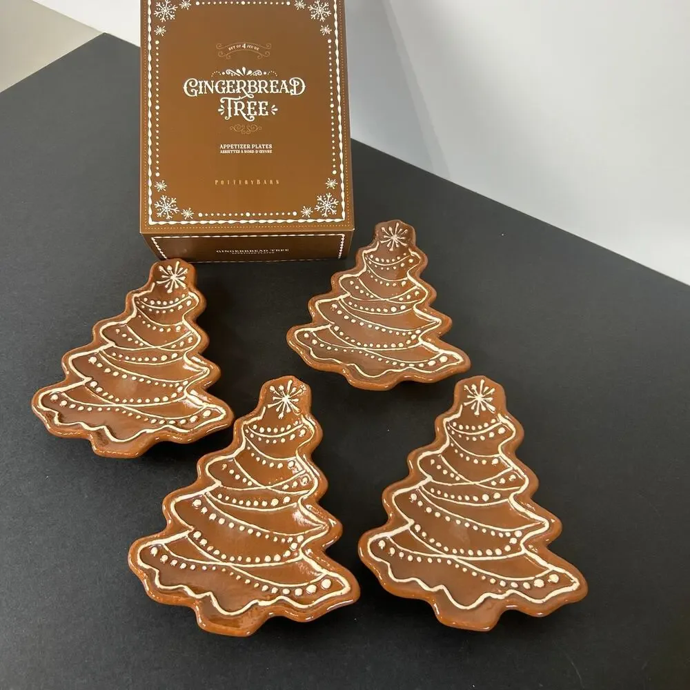 Pottery Barn Gingerbread Tree Appetizer Plates Set of four NIB